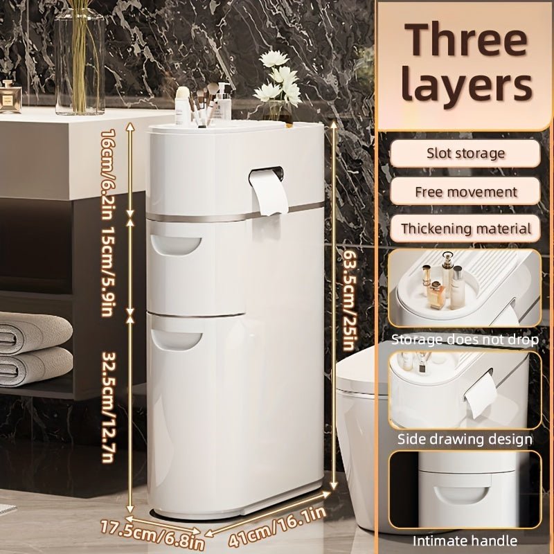 Armário de Armazenamento de Plástico Branco Estilo Clássico com 3/4 Andares e Gavetas, Organizador Multifuncional à Prova d'Água para Banheiro, Cozinha, Sala de Estar - Formato Retangular, Organizadores e Armazenamento para Banheiro, Armazenamento Sob a C