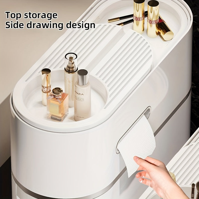 Armário de Armazenamento de Plástico Branco Estilo Clássico com 3/4 Andares e Gavetas, Organizador Multifuncional à Prova d'Água para Banheiro, Cozinha, Sala de Estar - Formato Retangular, Organizadores e Armazenamento para Banheiro, Armazenamento Sob a C