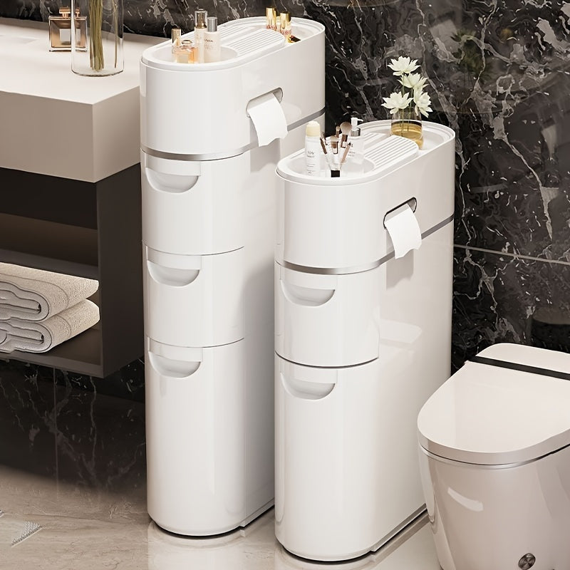 Armário de Armazenamento de Plástico Branco Estilo Clássico com 3/4 Andares e Gavetas, Organizador Multifuncional à Prova d'Água para Banheiro, Cozinha, Sala de Estar - Formato Retangular, Organizadores e Armazenamento para Banheiro, Armazenamento Sob a C