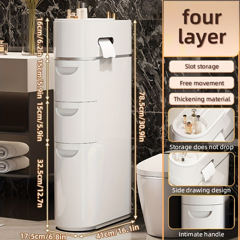 Armário de Armazenamento de Plástico Branco Estilo Clássico com 3/4 Andares e Gavetas, Organizador Multifuncional à Prova d'Água para Banheiro, Cozinha, Sala de Estar - Formato Retangular, Organizadores e Armazenamento para Banheiro, Armazenamento Sob a C