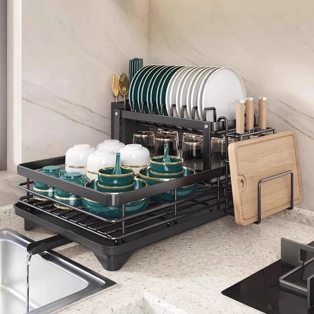 Escorredor de Louça Rack De Cozinha 2 Andares Preto Yesop