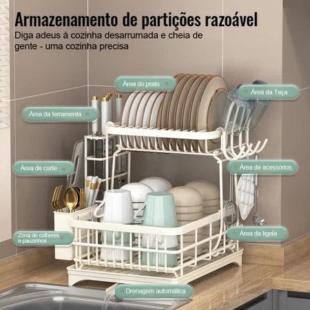 Escorredor de Louça Rack De Cozinha 2 Andares Bege Yesop