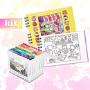 Kit para Colorir CADERNO + CANETAS Premium Caderno com 50 Folhas com Desenhos para Ilustrar +60Cores