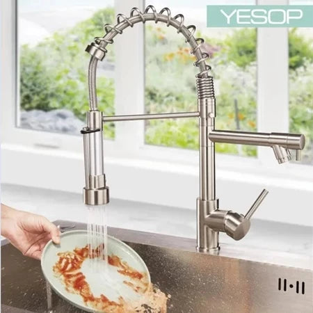 Torneira Pia Cozinha Gourmet Misturador Monocomando Saída Dupla Prata Escovada Yesop