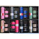Kit Garrafa Térmica Inox 500ml Com 3 Xícaras Camping Viagem Café – Cores Sortidas