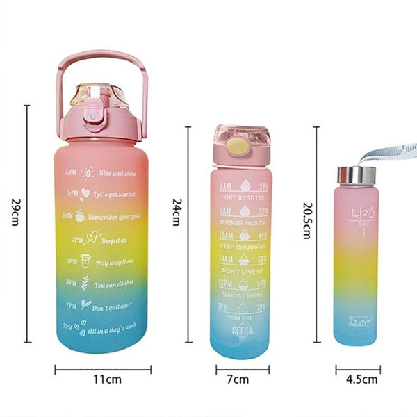 [OFERTA 🔥] Kit Garrafa Colorida Motivacional Squeeze – 03 Peças