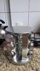 Porta Tempero Inox Giratório Vidro 12 Potes 360